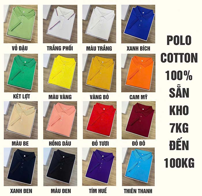 bảng màu áo polo vải cotton 100 trơn