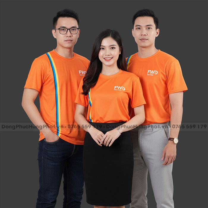 áo thun đồng phục cổ tròn màu cam