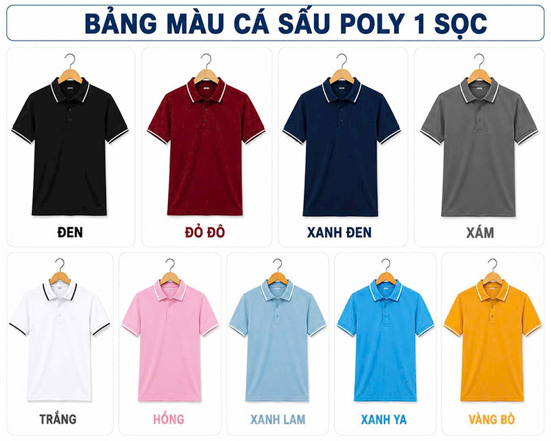 bảng màu áo polo vải cá sấu poly 1 sọc