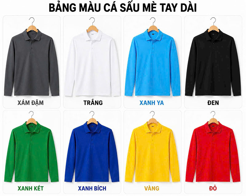 bảng màu áo tay dài vải cá sấu mè