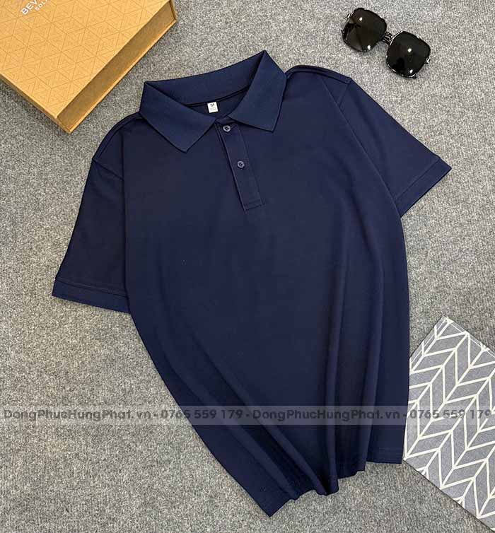 phôi áo polo vải thun cá sấu poly thái màu xanh đen