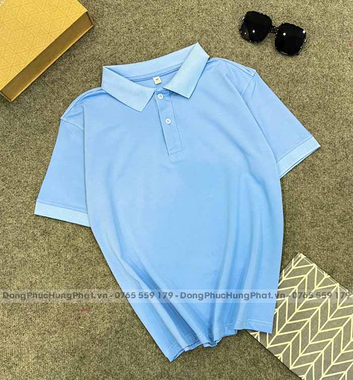 phôi áo polo vải thun cá sấu poly thái màu xanh biển