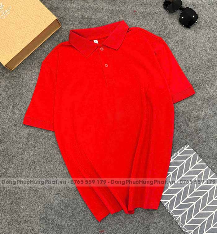 phôi áo polo vải thun cá sấu poly thái màu đỏ tươi