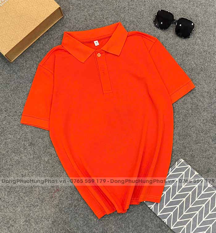 phôi áo polo vải thun cá sấu poly thái màu cam