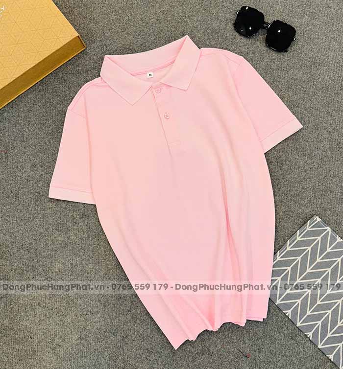 phôi áo polo vải thun cá sấu poly thái màu hồng phấn