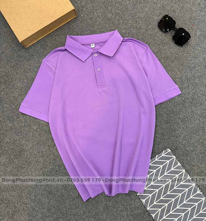 phôi áo polo vải thun cá sấu poly thái màu tím môn