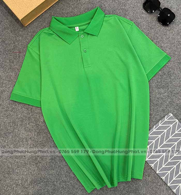 phôi áo polo vải thun cá sấu poly thái màu xanh két