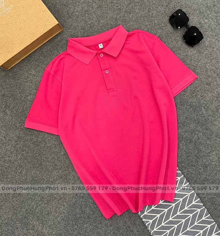 phôi áo polo vải thun cá sấu poly thái màu hồng sen