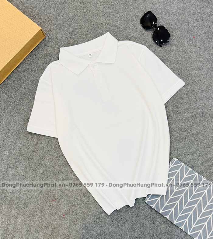 phôi áo polo vải thun cá sấu poly thái màu trắng