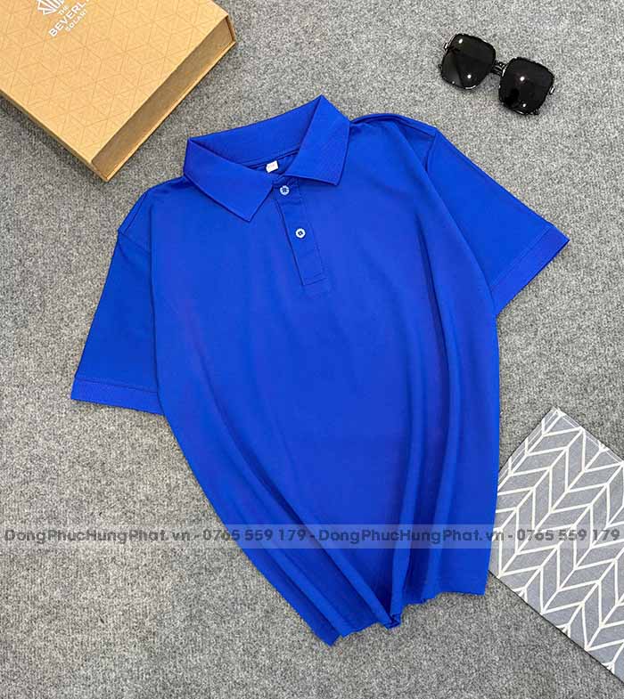 phôi áo polo vải thun cá sấu poly thái màu xanh bích