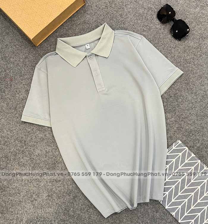 phôi áo polo vải thun cá sấu poly thái màu xám