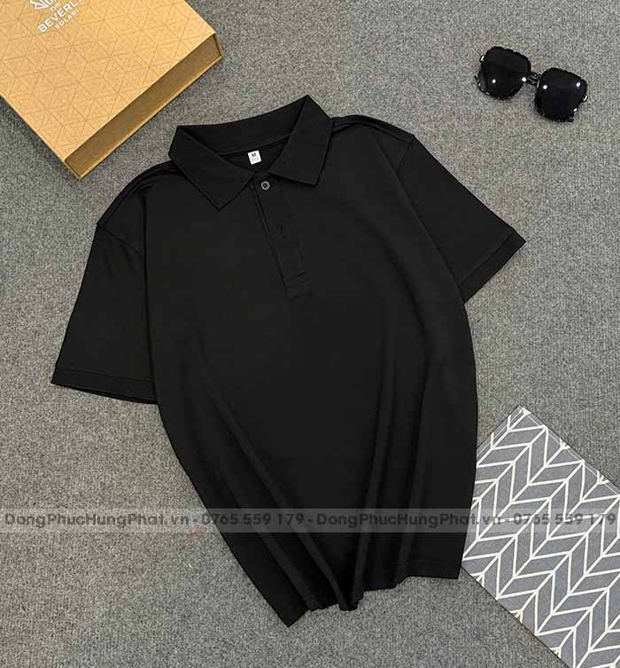 phôi áo polo vải thun cá sấu poly thái màu đen