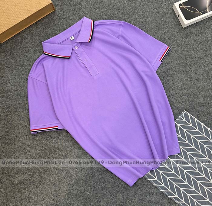 phôi áo thun polo vải cá sấu mè màu tím môn