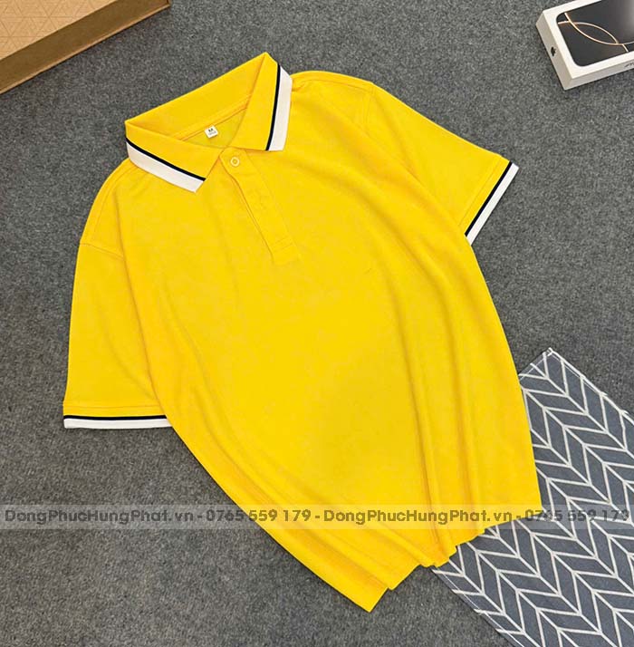 phôi áo thun polo vải cá sấu mè màu vàng