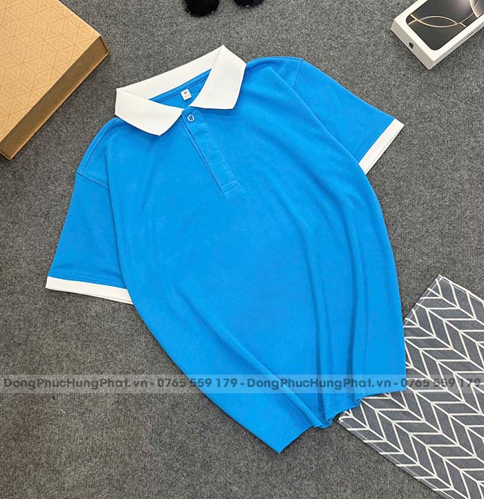phôi áo thun polo vải cá sấu mè màu xanh ya cổ trắng