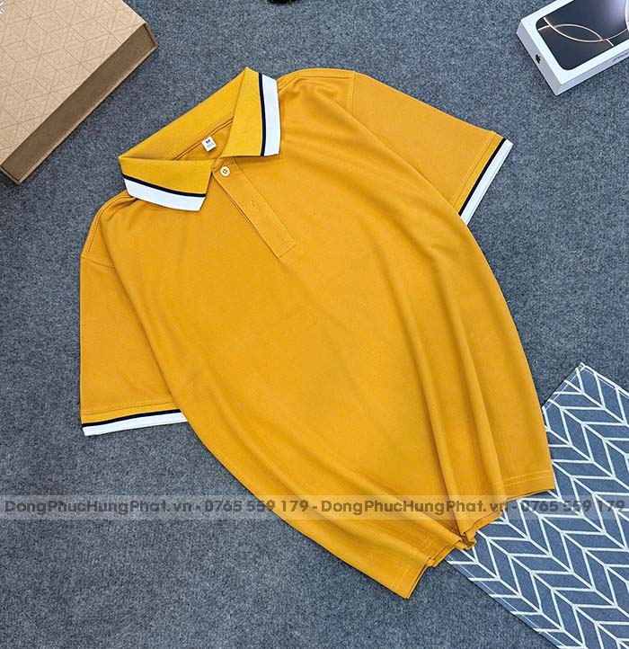 phôi áo thun polo vải cá sấu mè màu vàng bò