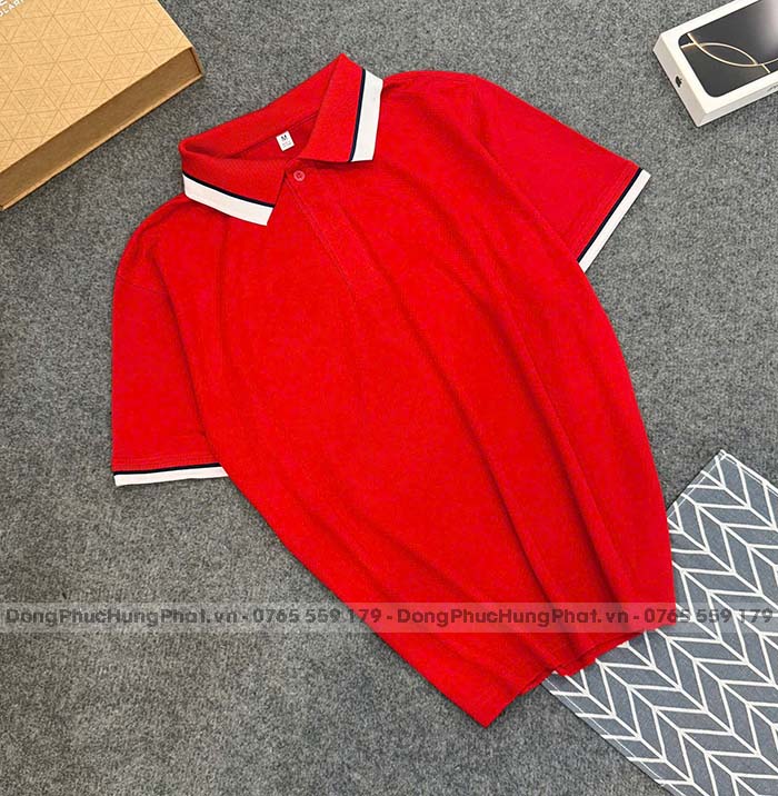 phôi áo thun polo vải cá sấu mè màu đỏ tươi