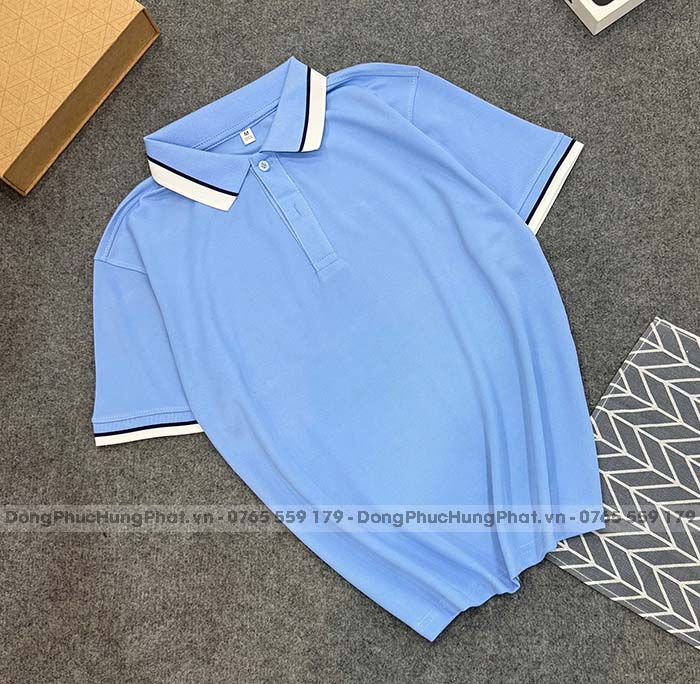 phôi áo thun polo vải cá sấu mè màu xanh biển
