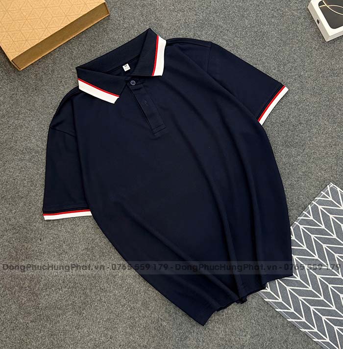 phôi áo thun polo vải cá sấu mè màu xanh đen