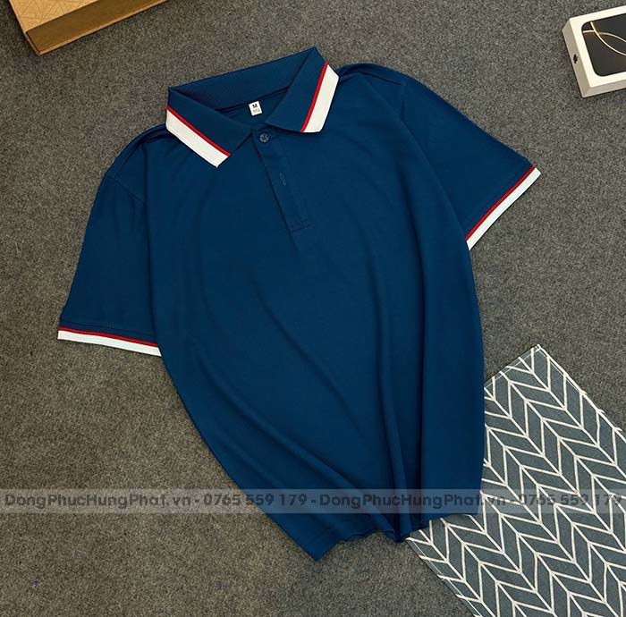 phôi áo thun polo vải cá sấu mè màu xanh cổ vịt