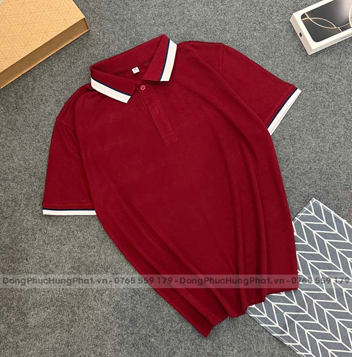 phôi áo thun polo vải cá sấu mè màu đỏ đô