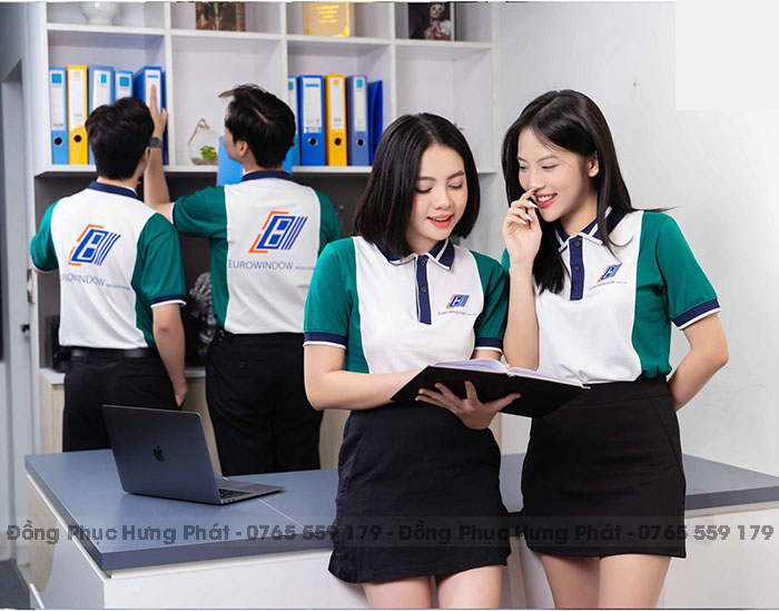 áo thun đồng phục công ty doanh nghiệp màu trắng phối xanh