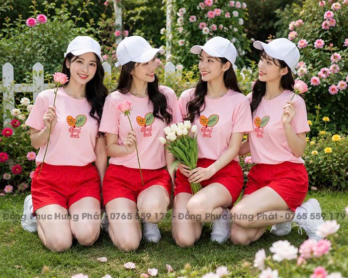 áo phông đồng phục nhóm màu hồng
