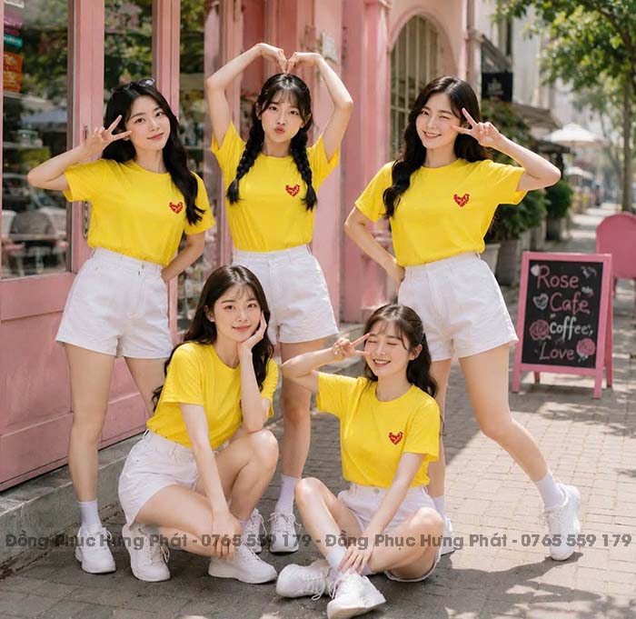 áo phông đồng phục nhóm màu vàng