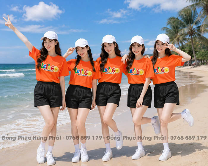 áo phông đồng phục nhóm màu cam