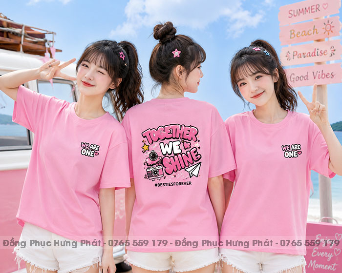 áo phông đồng phục nhóm màu hồng dâu