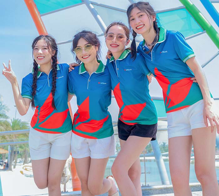 áo polo đồng phục team building màu xanh