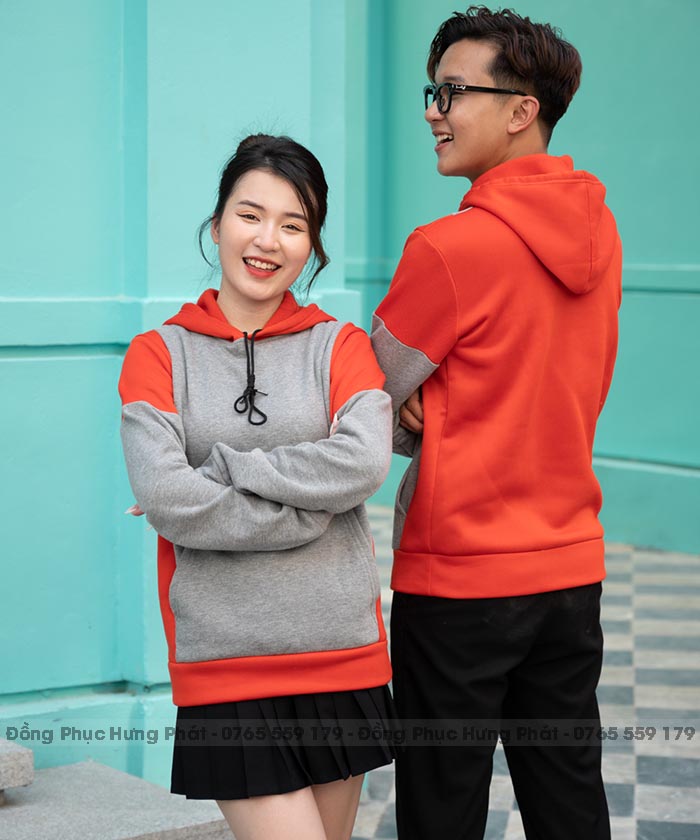 áo khoác hoodie đồng phục công ty màu xám phối cam