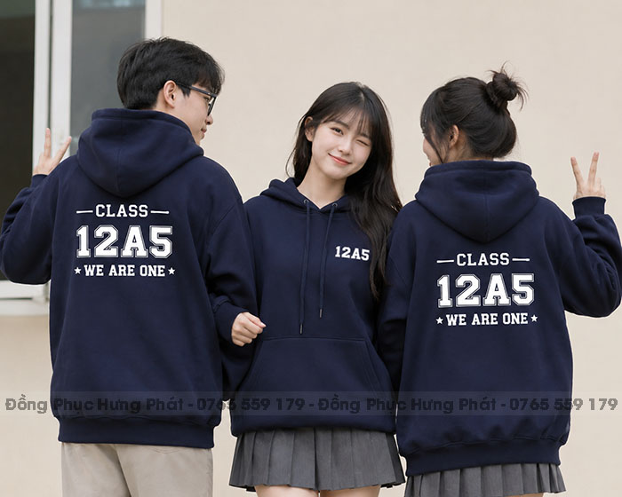 áo khoác hoodie đồng phục lớp màu xanh đen