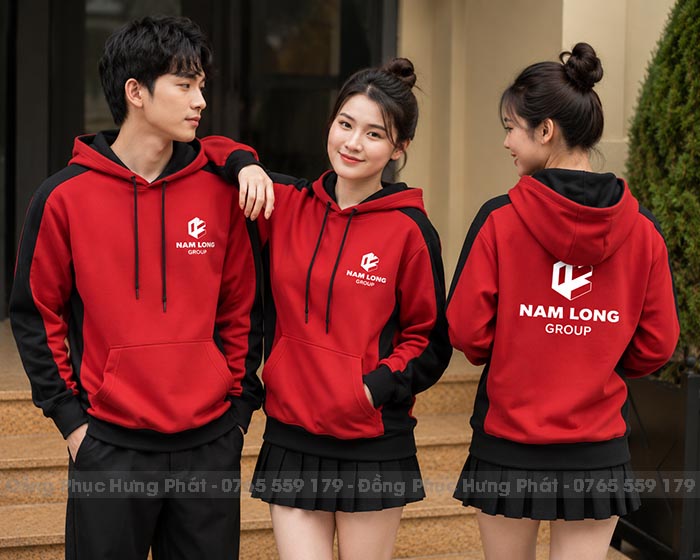 áo khoác hoodie đồng phục công ty màu đỏ phối đen