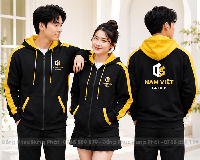 áo khoác hoodie đồng phục công ty màu đen phối vàng