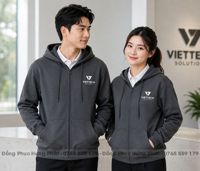 áo khoác hoodie đồng phục công ty màu xám