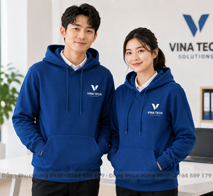áo khoác hoodie đồng phục công ty màu xanh bích