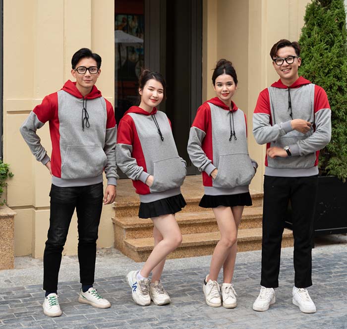 áo khoác đồng phục hoodie màu xám phối đỏ