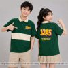 áo lớp có cổ màu xanh rêu phối kem