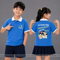 áo lớp có cổ màu xanh ya phối trắng