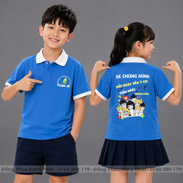 áo lớp có cổ màu xanh ya phối trắng