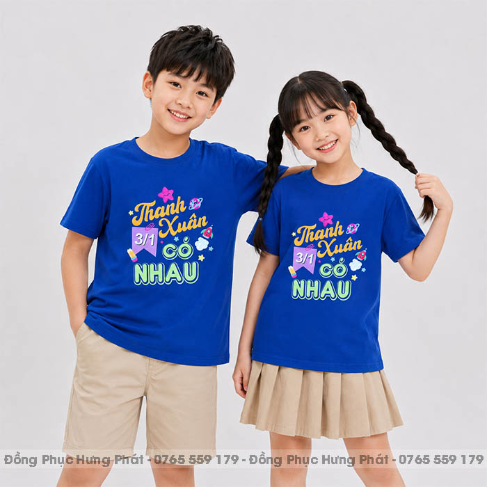 áo phông đồng phục lớp màu xanh bích
