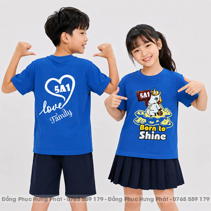 áo phông lớp màu xanh ya