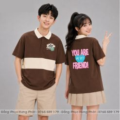 áo polo đồng phục lớp màu nâu phối kem