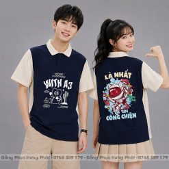 áo polo lớp màu xanh đen phối kem