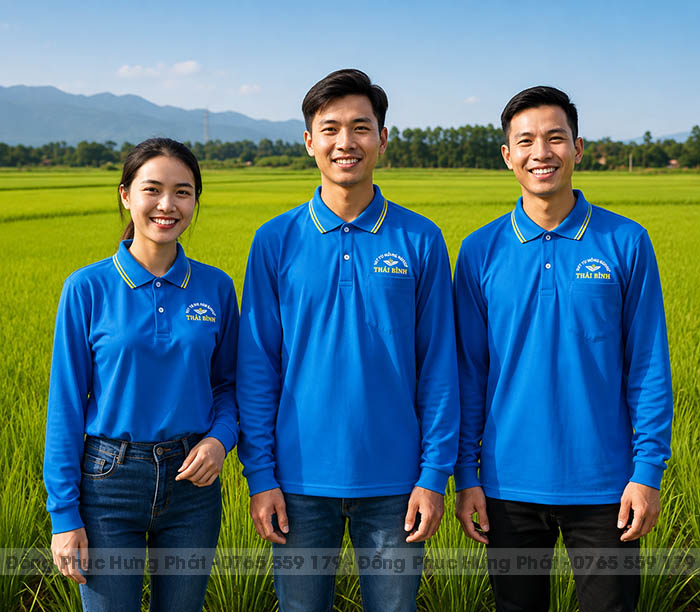 áo thun đồng phục dài tay màu xanh ya