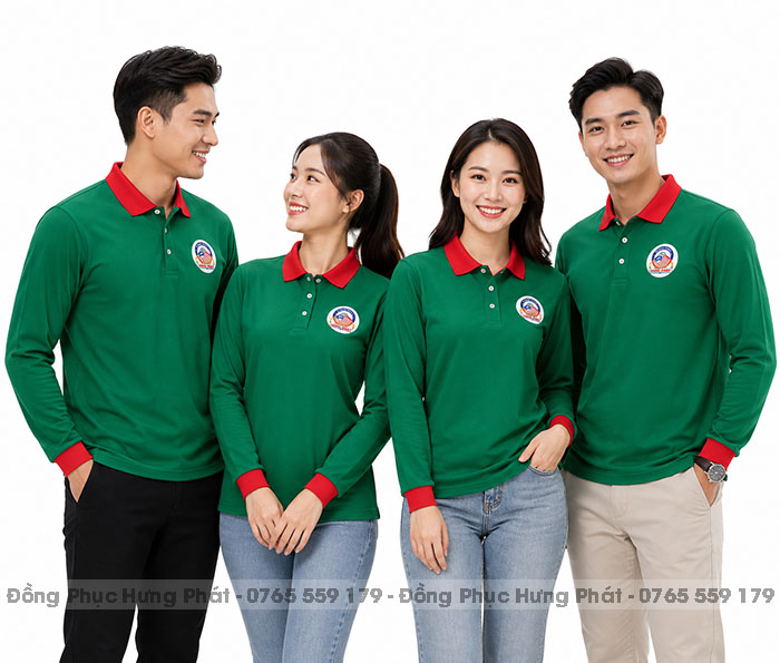 áo thun đồng phục dài tay màu xanh két