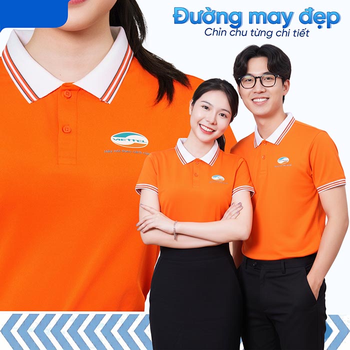 áo thun đồng phục màu cam viền trắng