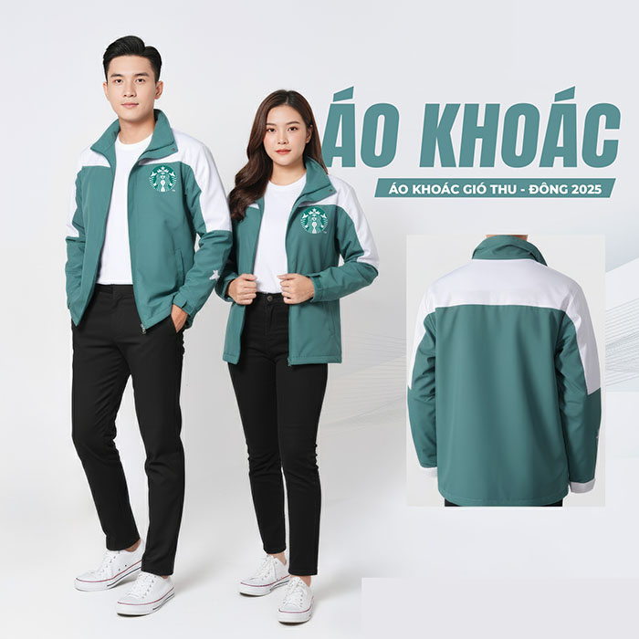 may áo khoác gió đồng phục màu xanh ngọc