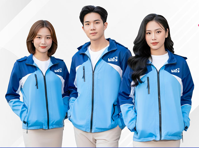 may áo khoác gió đồng phục màu xanh